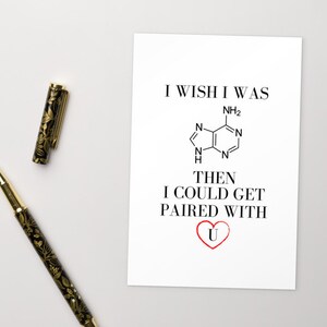 Postkarte für Wissenschaftler & Wissenschaft Liebhaber - ich wünschte, ich wäre Adenine dann könnte ich mit U gepaart werden - Genetik Pun Liebe