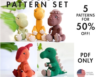 Crochet Pattern - Tyrannosaurus Rex, Stegosaurus, Parasaurolophus, Brontosaurus, Pachycephalosaurus - Amigurumi Dinosaur (PDF description)