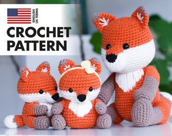 CROCHET PATTERN: Mama Fox & her cubs – Amigurumi fox crochet pattern - English only