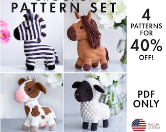 Crochet Pattern - Sheep, Cow, Zebra, Horse - Amigurumi animals (PDF diy description)