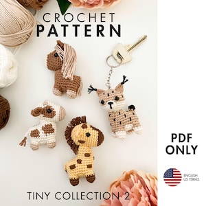 Crochet Pattern - Tiny Collection 2 - Amigurumi Horse, Cow, Lynx, Giraffe (PDF diy description)