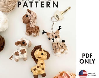 Crochet Pattern - Tiny Collection 2 - Amigurumi Horse, Cow, Lynx, Giraffe (PDF diy description)