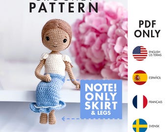 Crochet Pattern - Doll Skirt - Amigurumi Clothes Extension (PDF diy description - English, Svensk, Français, Español)