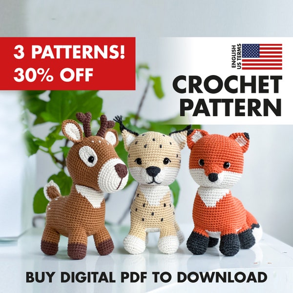 CROCHET PATTERN: Forest animals -  Amigurumi lynx / fox / deer crochet PDF pattern - English only