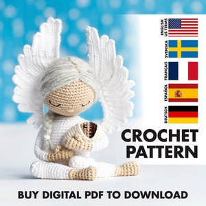 CROCHET PATTERN: Angel & the baby - Amigurumi doll / girl - crochet PDF pattern - English, Svensk, Français, Español, Deutsch