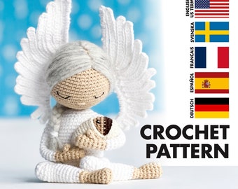 CROCHET PATTERN: Angel & the baby - Amigurumi doll / girl - crochet PDF pattern - English, Svensk, Français, Español, Deutsch