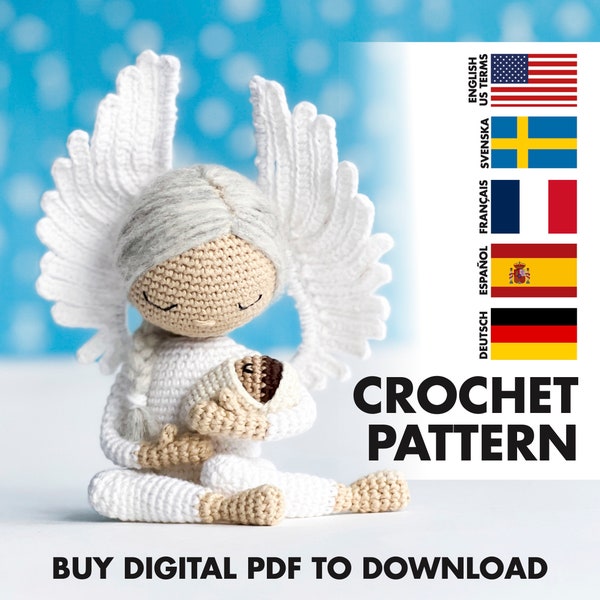 CROCHET PATTERN: Angel & the baby - Amigurumi doll / girl - crochet PDF pattern - English, Svensk, Français, Español, Deutsch