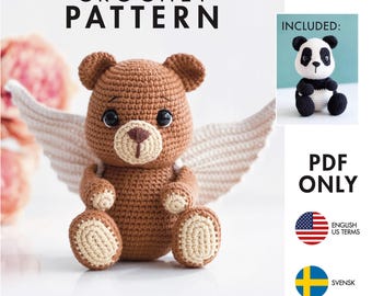 Crochet Pattern - Teddy Bear - Panda - Amigurumi Bear with Angel Wings (PDF diy description)