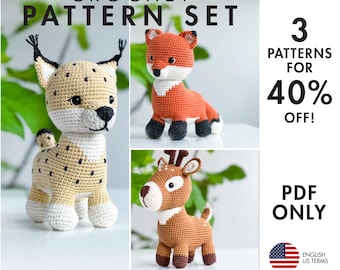 Crochet Pattern - Forest Animals - Amigurumi Lynx, Fox, Deer (PDF diy description)