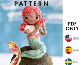 Crochet Pattern - Mermaid - Amigurumi Doll (PDF diy description - English, Svensk, Español)