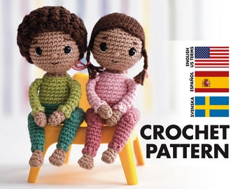 CROCHET PATTERN: Little girl Reem & her brother Tariq - Amigurumi doll - crochet PDF pattern - English, Svensk, Español