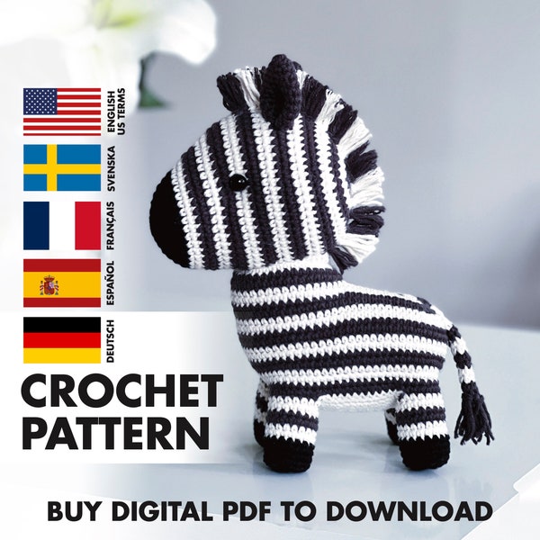 CROCHET PATTERN: Raya the zebra and Ronja the horse - Amigurumi crochet PDF pattern - English, Svensk, Français, Español, Deutsch