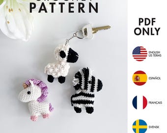 Crochet Pattern - Tiny Collection 1 - Amigurumi Zebra, Unicorn, Lamb (PDF diy description - English, Français, Español, Svensk)