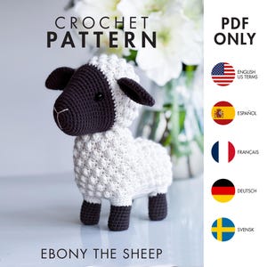 CROCHET PATTERN: Ebony the sheep -  Amigurumi lamb / sheep crochet PDF pattern  - English, Svensk, Français, Español, Deutsch