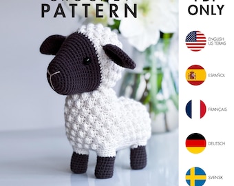 Crochet Pattern - Lamb - Amigurumi Sheep (PDF diy description - English, Français, Español, Deutsch, Svensk)