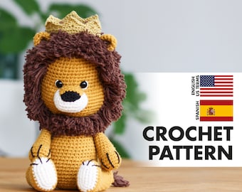 CROCHET PATTERN: Leon King – Amigurumi lion crochet PDF pattern - English and Spanish