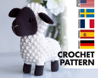 CROCHET PATTERN: Ebony the sheep -  Amigurumi lamb / sheep crochet PDF pattern  - English, Svensk, Français, Español, Deutsch