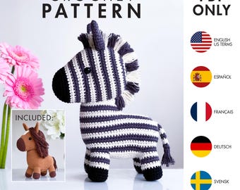 Crochet Pattern - Zebra - Amigurumi Horse (PDF diy description - English, Français, Español, Deutsch, Svensk)
