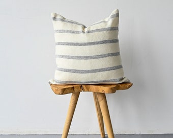 Blue and White Striped Pillow Cover // Striped Pillow // Cotton and Wool Pillow Cover - York  // 22" x 22" Square Cushion Cover