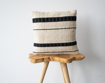 Cotton Canvas Pillow Cover - Wicklow  // 18" x 18" Square Cushion Cover // Black and White Pillow // Cream and Black Pillow