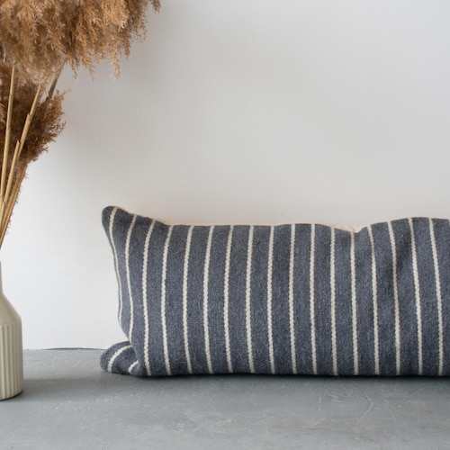 Blue Indigo Linear Striped Lumbar Pillow Cover 14 X Etsy