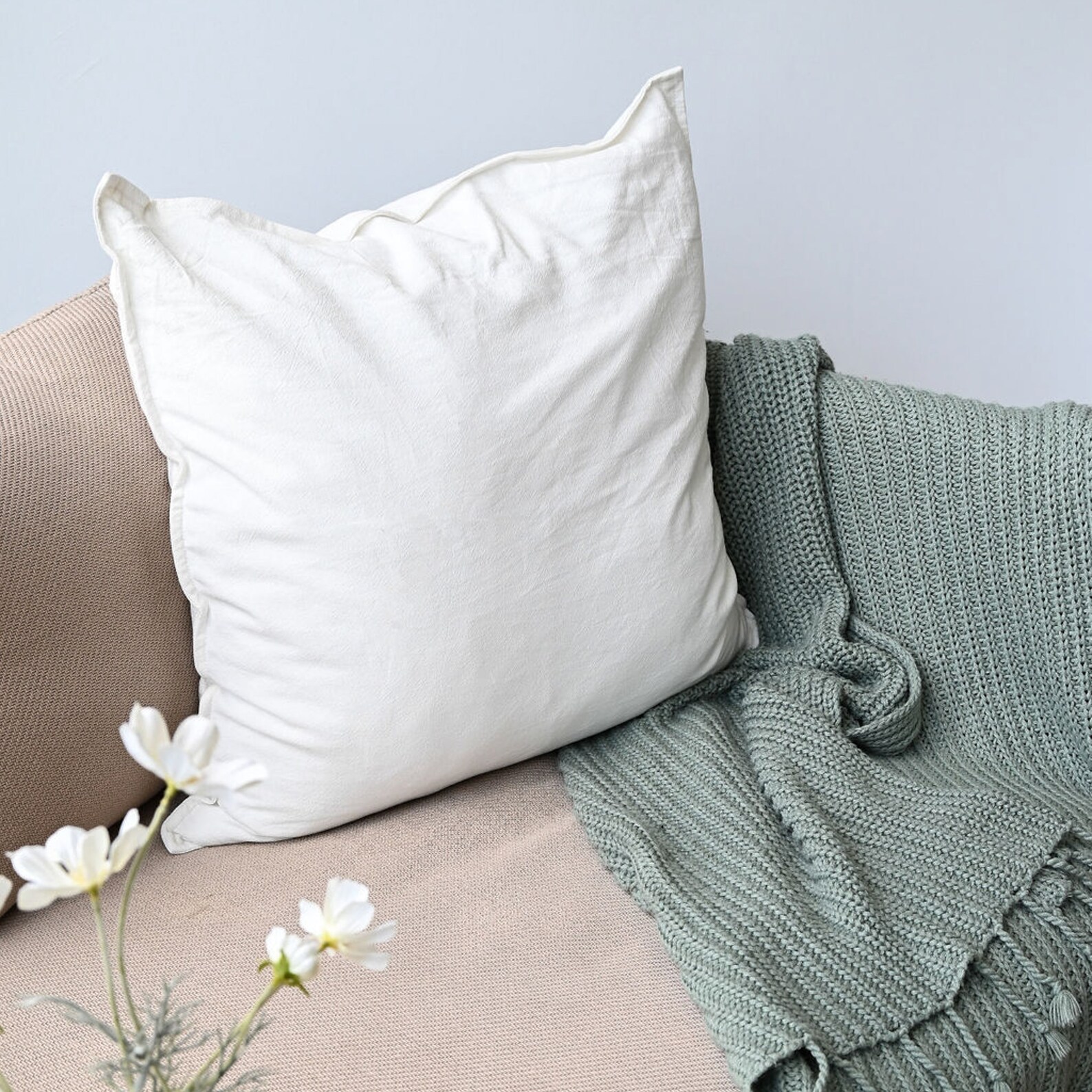 Cotton Linen Pillow Cover White // 26 x 26 Etsy