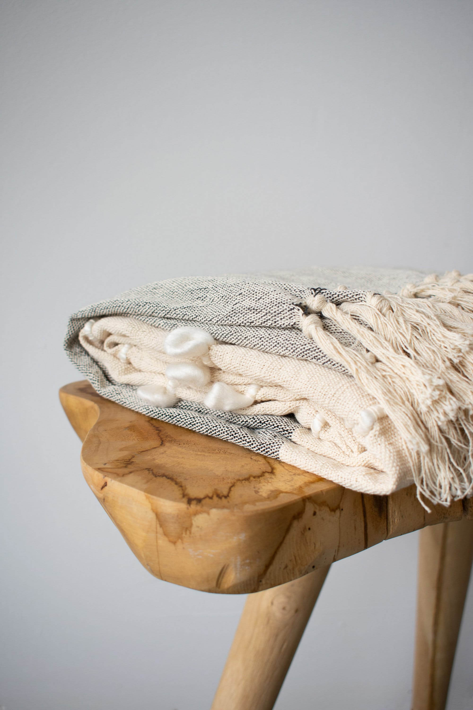 Tassel and Boucles Throw Blanket // Grey and Cream Throw Etsy