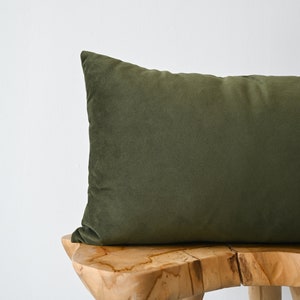 Olive Lumbar Velvet Pillow Cover // Green Velvet Lumbar // Lumbar 12 x 22 Cushion Cover // Velvet Pillow Cover Olive image 3