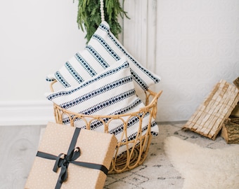 Cotton Canvas Pillow Cover - Rigley // White and Black Pillow // White and Blue Pillow// 18" x 18" Square Cushion Cover