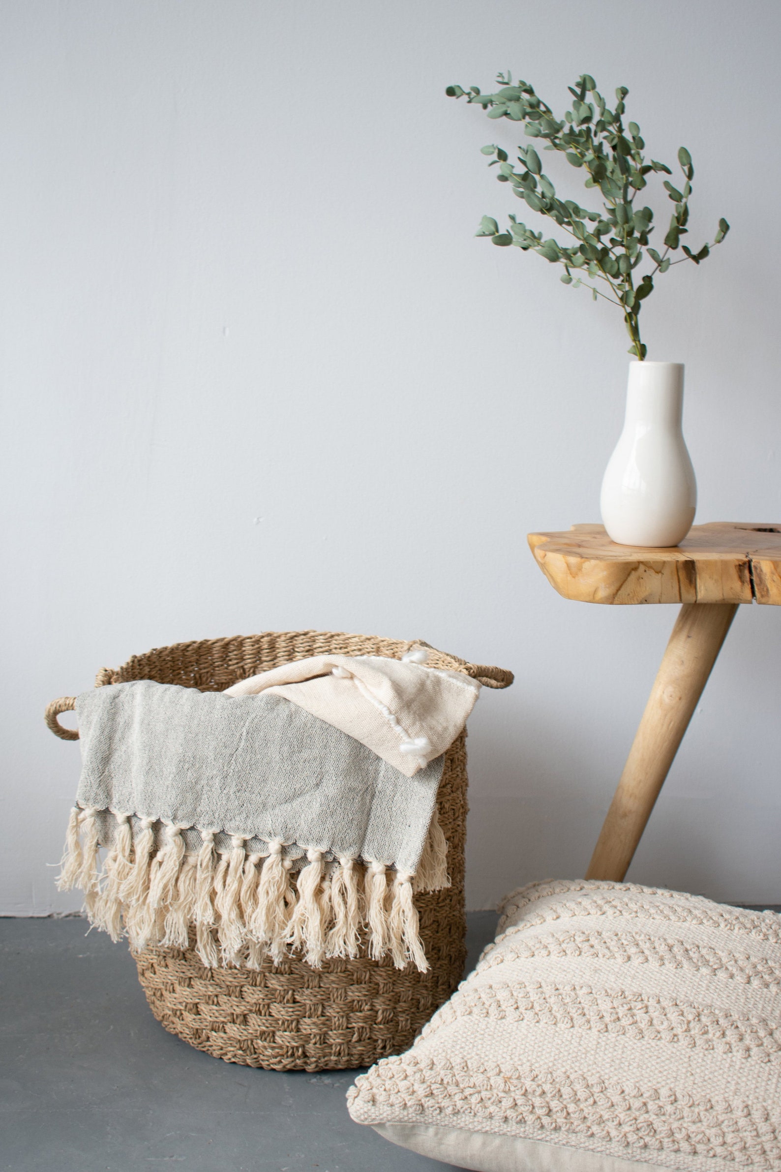 Tassel and Boucles Throw Blanket // Grey and Cream Throw Etsy