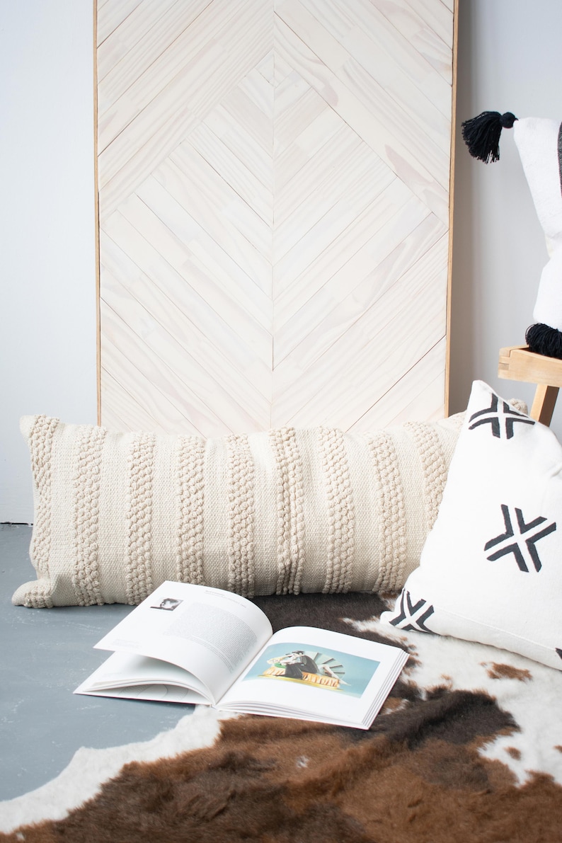 Large Cream Lumbar Pillow Cover // Cotton Canvas Lumbar Pillow Etsy