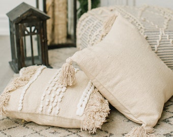 Neutral Boho Pillow Cover // Beige Cotton Cushion Cover // Boho Cushion Cover - 18" x 18" Square