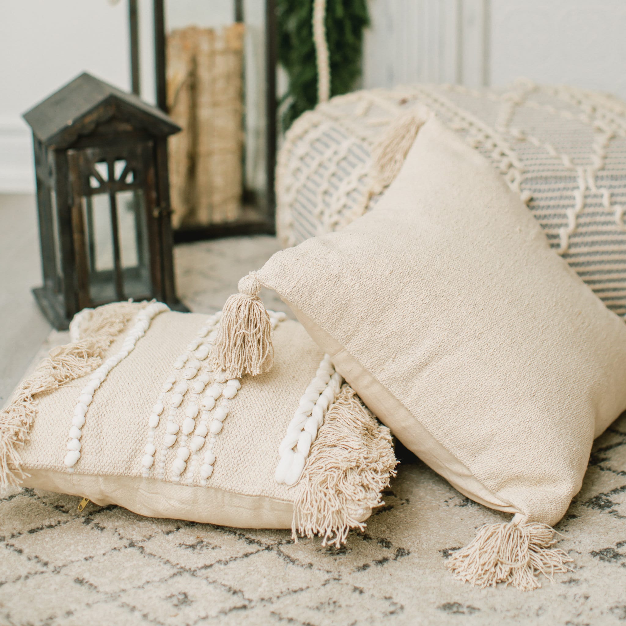 Neutral Boho Pillow Cover // Beige Cotton Cushion Cover Etsy