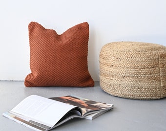 Rust Pillow Cover With Texture // Cotton Canvas Pillow Cover - Allegra // Rust Boho Cushion Cover // 18" x 18" Olive Pillow Cover