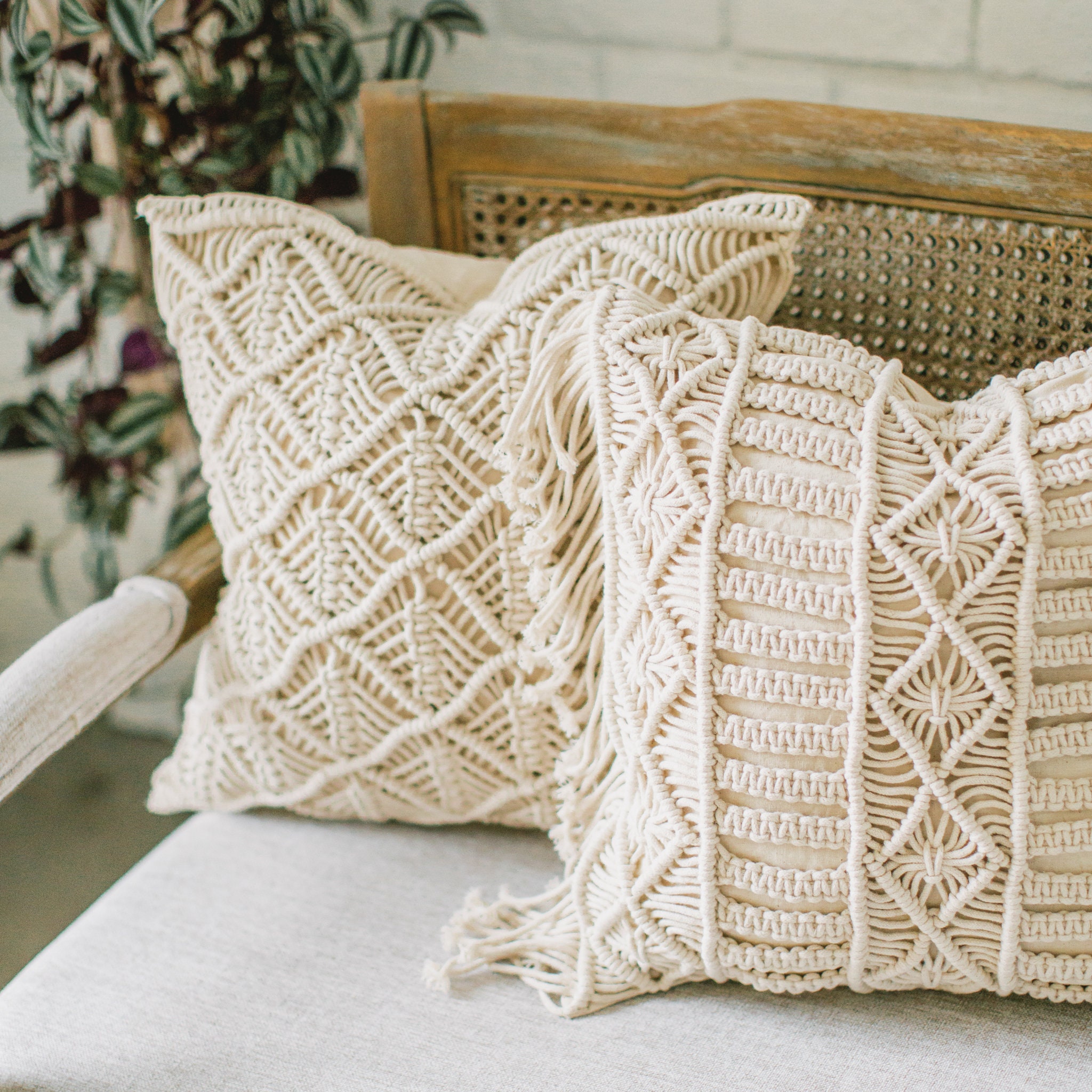 Macrame Pillow Cover // Natural Macrame Cushion // Boho Etsy