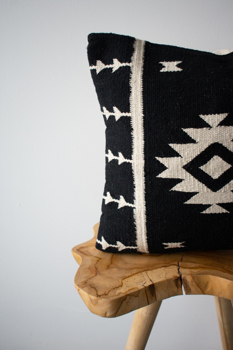 Aztec Boho Pillow Cover // Black and White Pillow // Cotton Canvas Pillow Cover Anahuac // 18 x 18 Square Cushion Cover image 4
