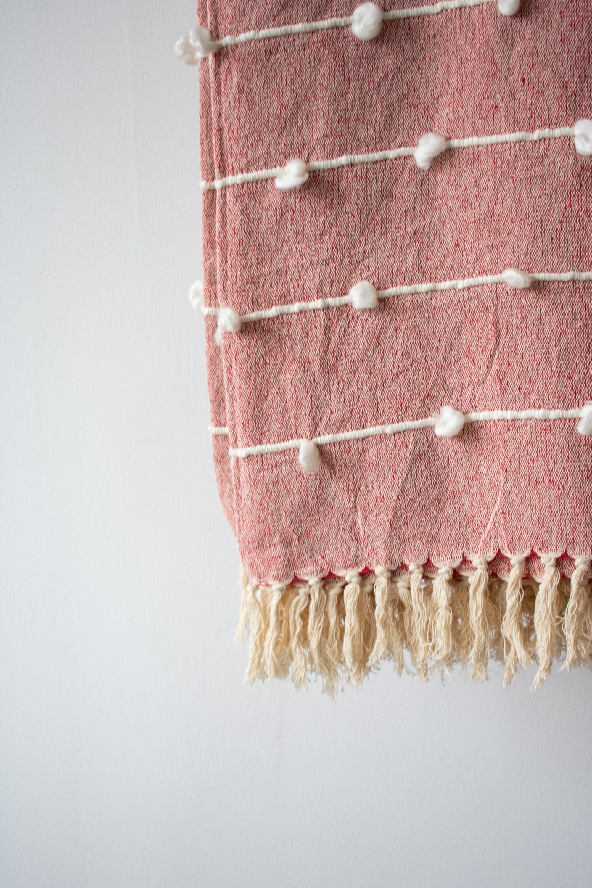 Tassel and Boucles Throw Blanket // Red and Cream Throw Etsy