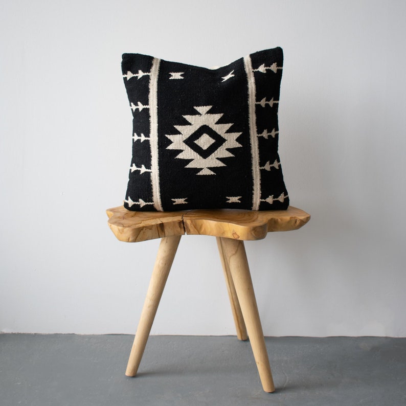 Aztec Boho Pillow Cover // Black and White Pillow // Cotton Canvas Pillow Cover Anahuac // 18 x 18 Square Cushion Cover image 3