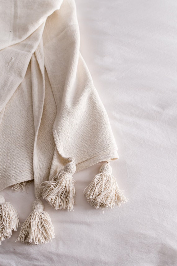 Natural Colour Throw Blanket Large 8 Ft. X 5 Ft. Blanket With Tassels Neutral Throw Blanket Coverlet Etsy Canada