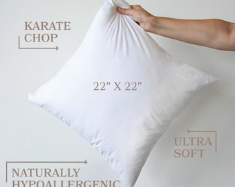22" x 22" Faux Down Pillow Insert  // Pillow Insert for 22" x 22" Pillow Cover // Down Alternative Cushion Insert (56 cm x 56 cm)