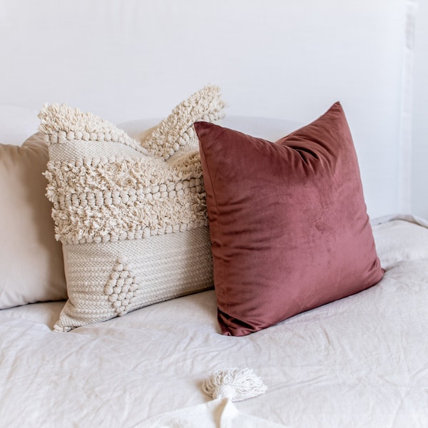 Square Velvet Pillow Cover // 18" x 18" Velvet Cushion Cover // Pink Velvet // Velvet Pillow Cover - Carmine