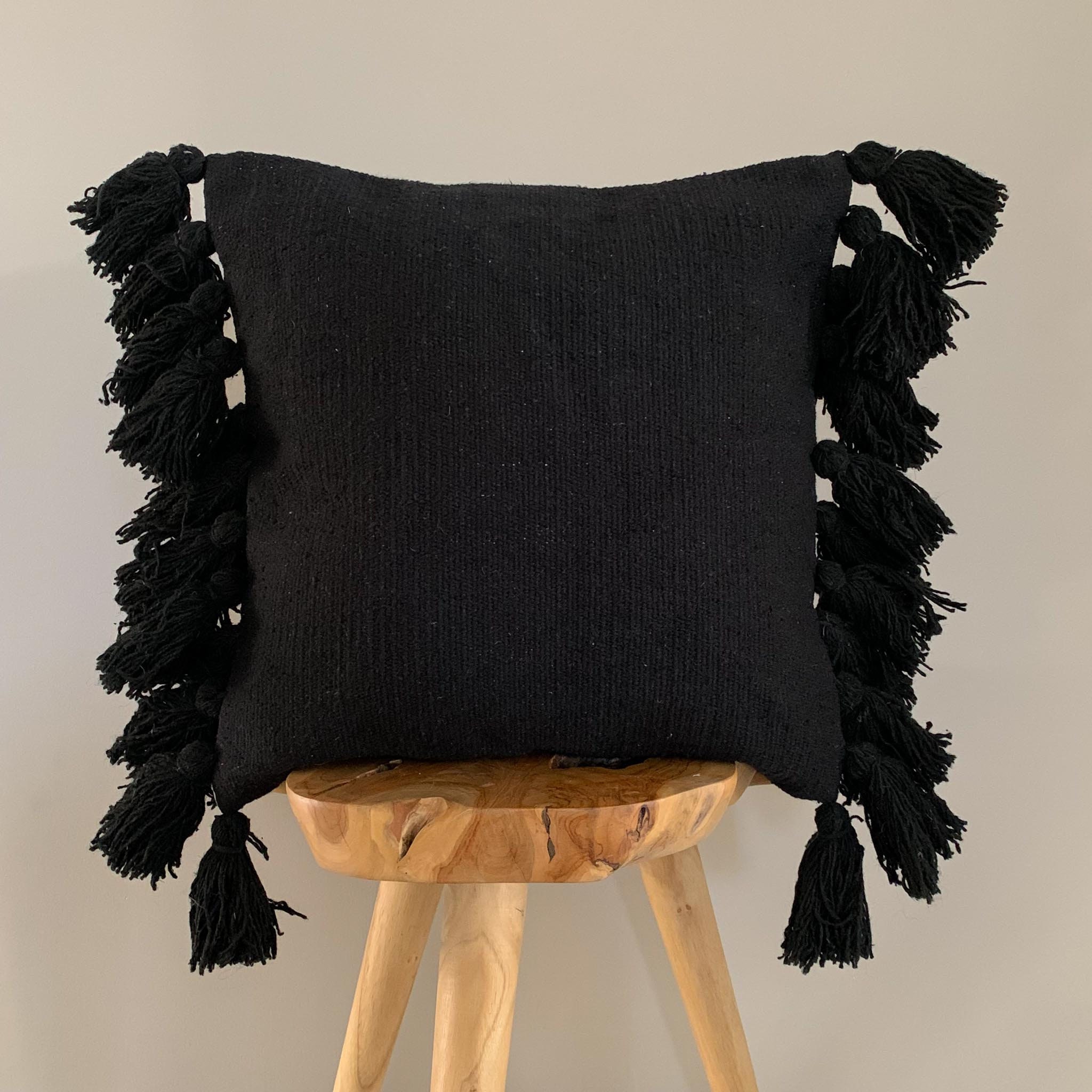 Black Pillow Cover With Tassels // Cotton Canvas Pillow Cover Etsy
