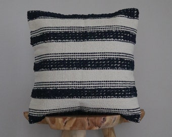 Cotton Canvas Pillow Cover - Navy Ripple // Blue Euro Pillow // 26" x 26 - Euro - Blue and Natural Cushion Cover