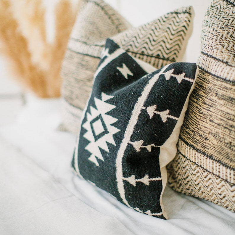 Aztec Boho Pillow Cover // Black and White Pillow // Cotton Canvas Pillow Cover Anahuac // 18 x 18 Square Cushion Cover image 1