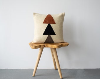 Cream Pillow Cover With Design // Wool Pillow Cover - Tikal // Boho Cushion 18" x 18"