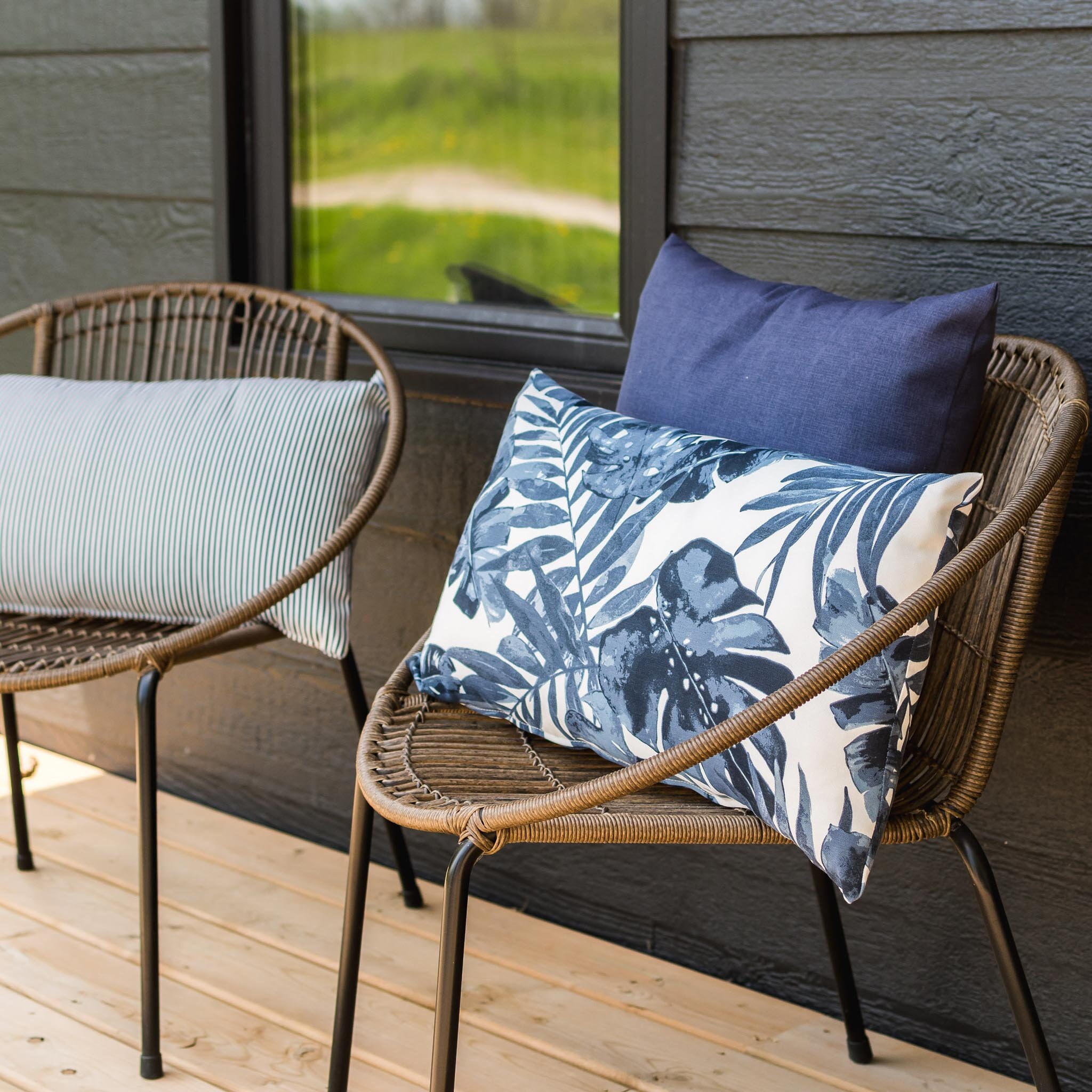 Outdoor Pillows with Insert Navy Leaves Patio Accent Throw Pillows