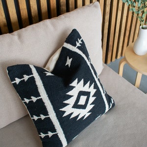 Aztec Boho Pillow Cover // Black and White Pillow // Cotton Canvas Pillow Cover Anahuac // 18 x 18 Square Cushion Cover image 7