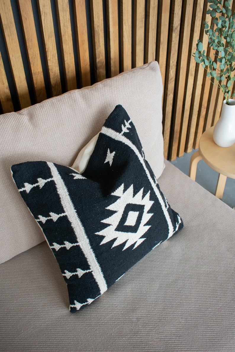 Aztec Boho Pillow Cover // Black and White Pillow // Cotton Canvas Pillow Cover Anahuac // 18 x 18 Square Cushion Cover image 7