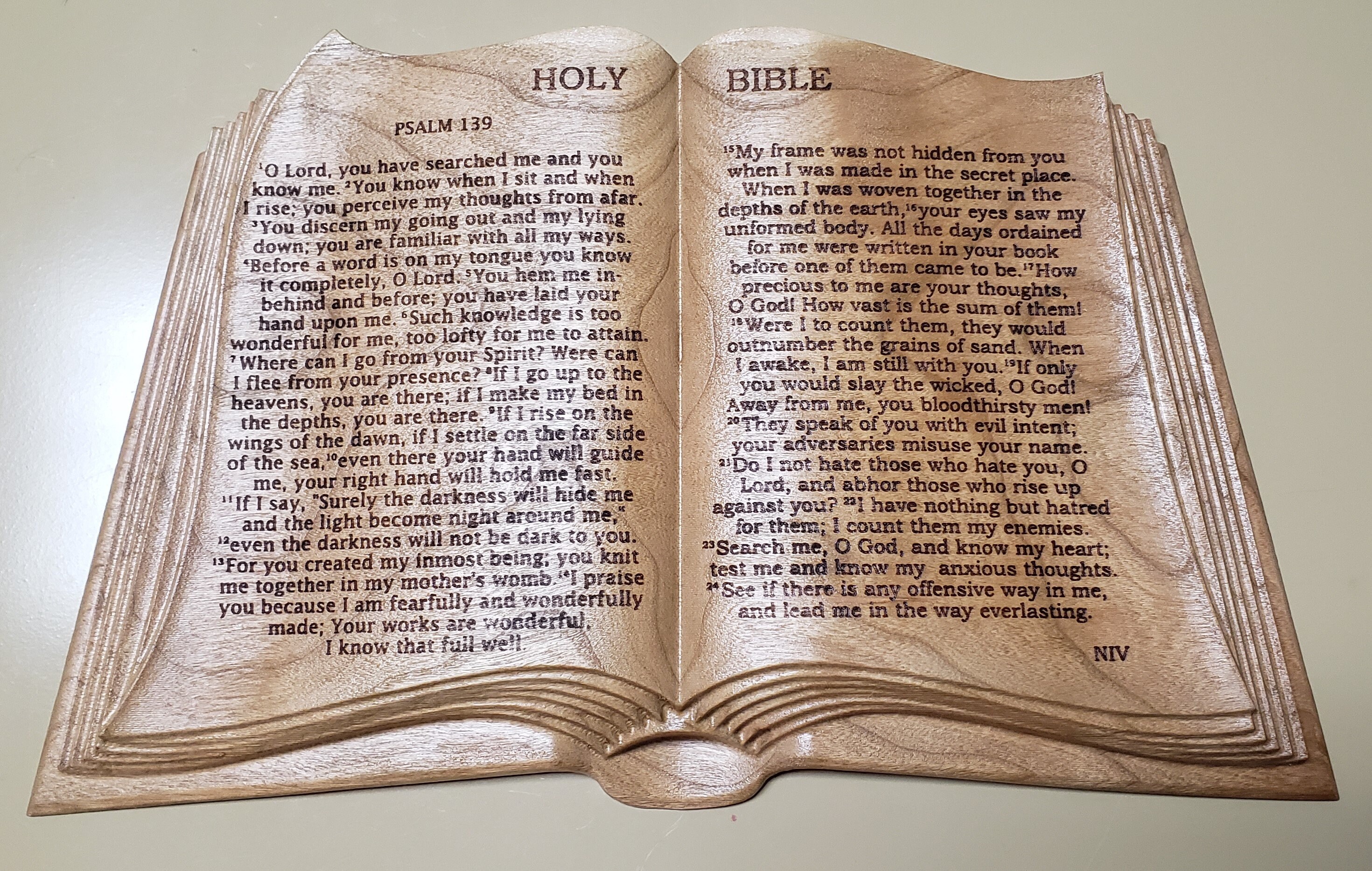 3D precision carved Open Bible made from cherry wood with Etsy