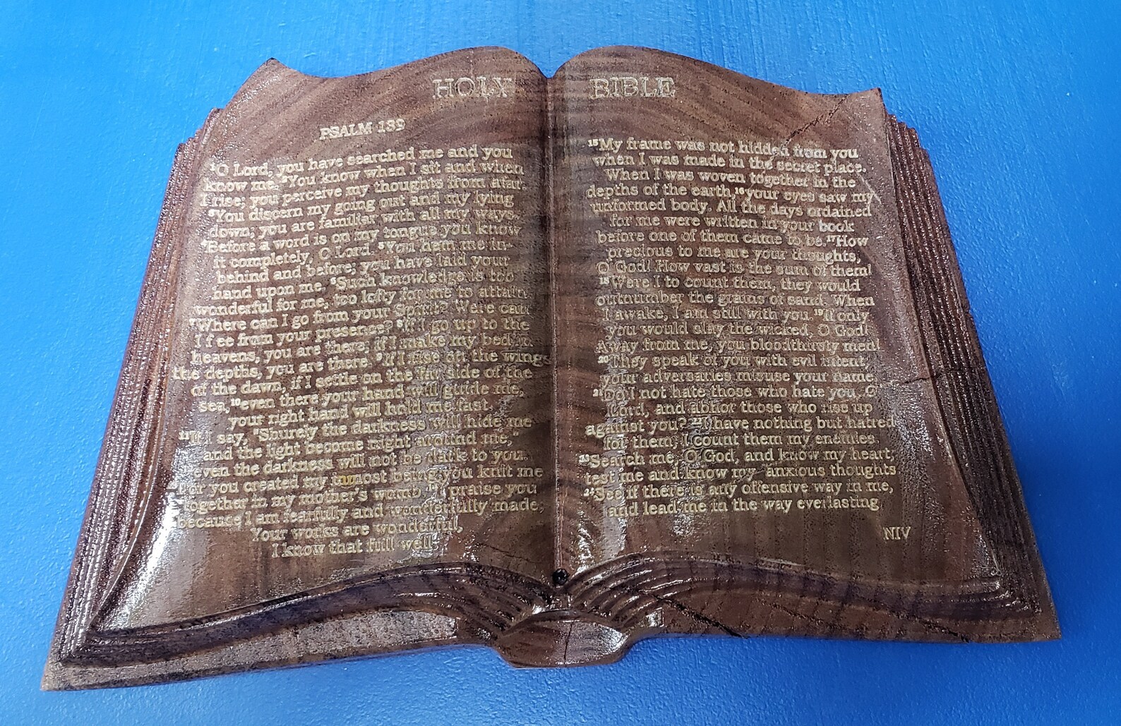 3D precision carved Open Bible made of Black Walnut with Etsy